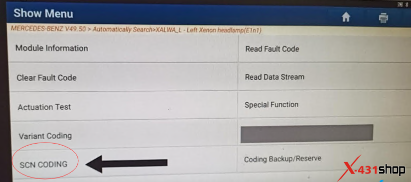 Launch X431 PAD V and PAD VII method to start SCN online programming