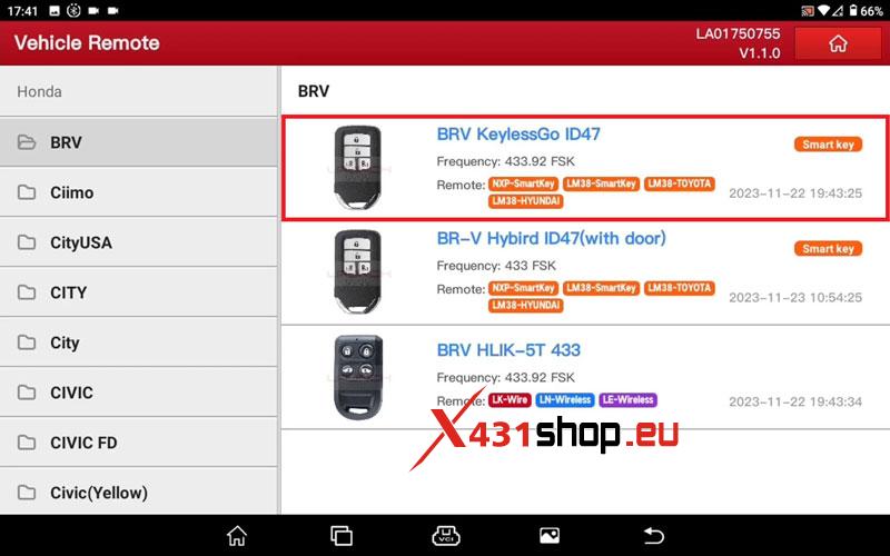 Launch X431 Key Programmer + IMMO Plus Adds Honda BRV ID47 Key