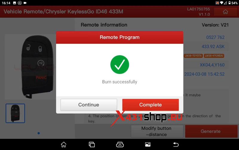 LAUNCH X431 Key Programmer + IMMO PLUS Add Chrysler Key