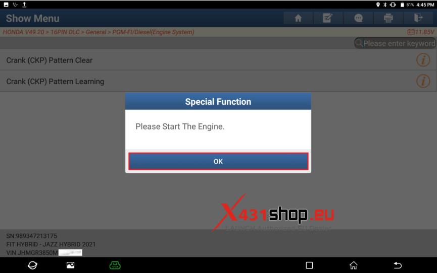 LAUNCH X431 Tool Honda JAZZ Crankshaft (CKP) Sensor Rematch (10)