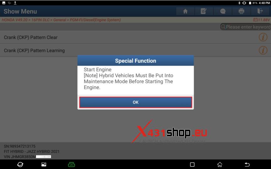 LAUNCH X431 Tool Honda JAZZ Crankshaft (CKP) Sensor Rematch (20)