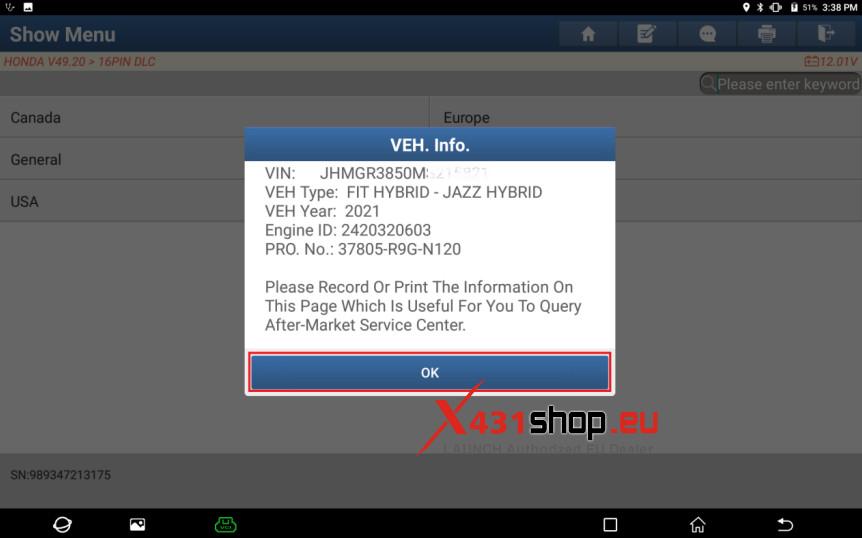 LAUNCH X431 Tool Honda JAZZ Crankshaft (CKP) Sensor Rematch (3)