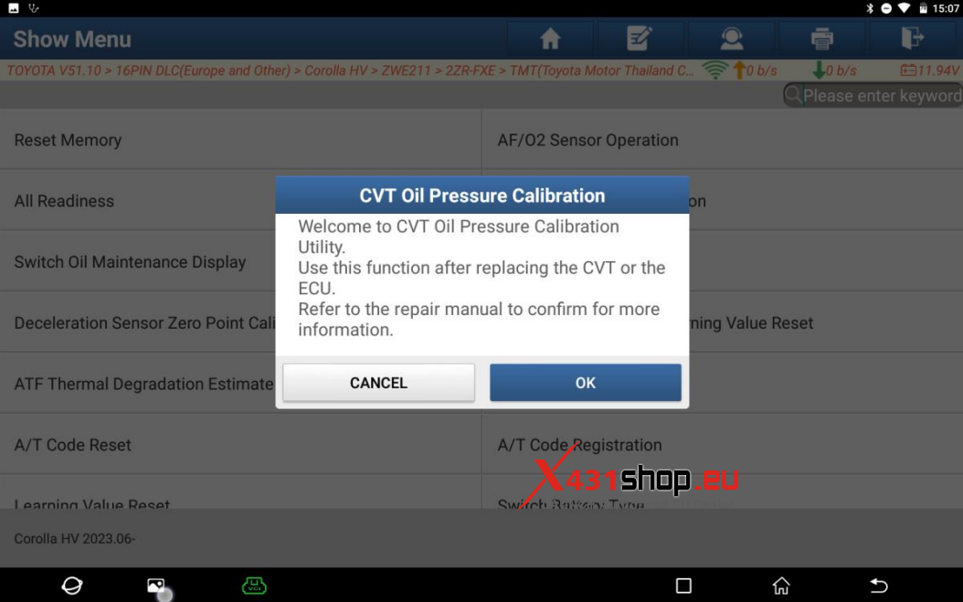 X431 PAD V ELITE Toyota Corolla Oil Pressure Calibration (5)