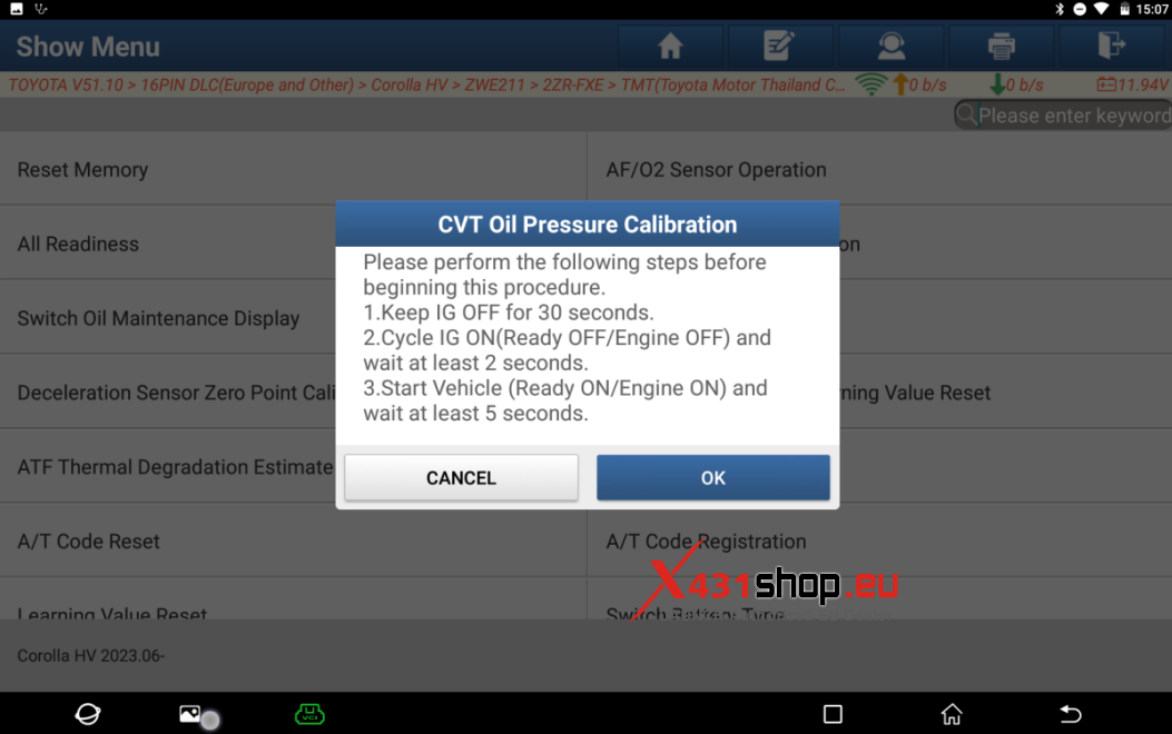 X431 PAD V ELITE Toyota Corolla Oil Pressure Calibration (6)