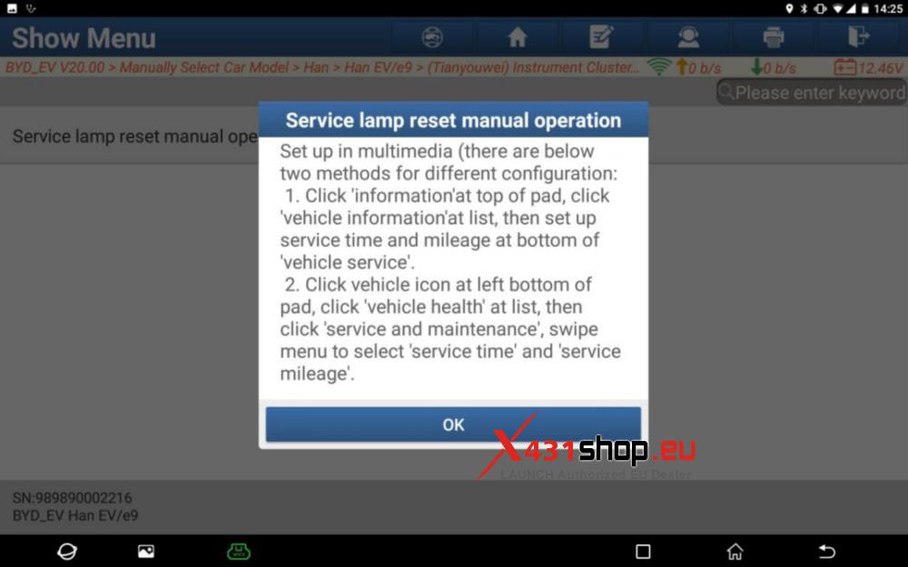 LAUNCH X431 EV Vehicle Diagnostics BYD Han Maintenance Light Reset (7)