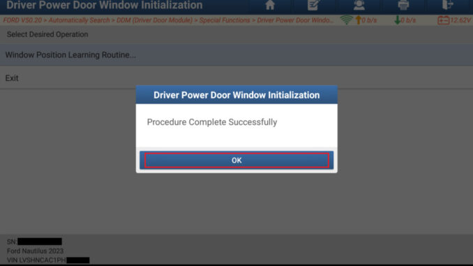 LAUNCH X431 Initialize Ford Nautilus driver power window (10)