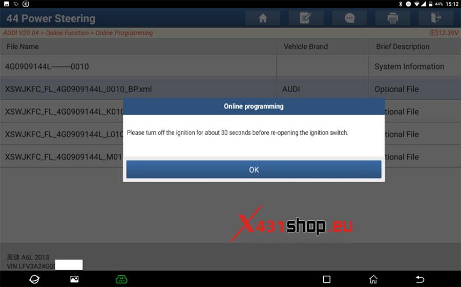 LAUNCH X431 PAD Online Programming Audi A6L Power Steering (10)