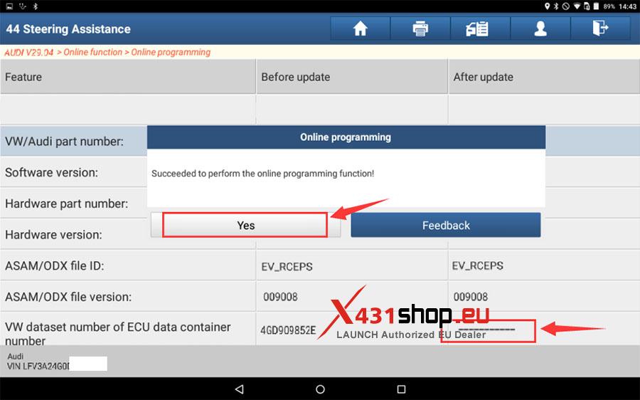 LAUNCH X431 PAD Online Programming Audi A6L Power Steering (11)