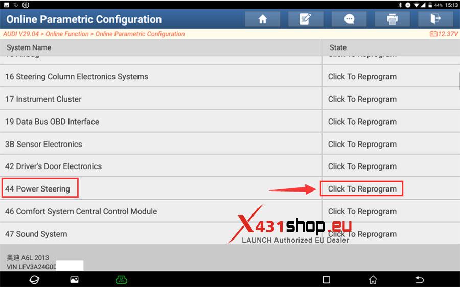 LAUNCH X431 PAD Online Programming Audi A6L Power Steering (15)