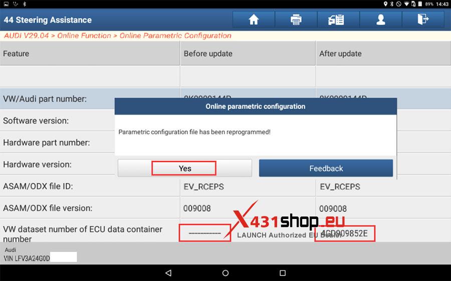 LAUNCH X431 PAD Online Programming Audi A6L Power Steering (19)
