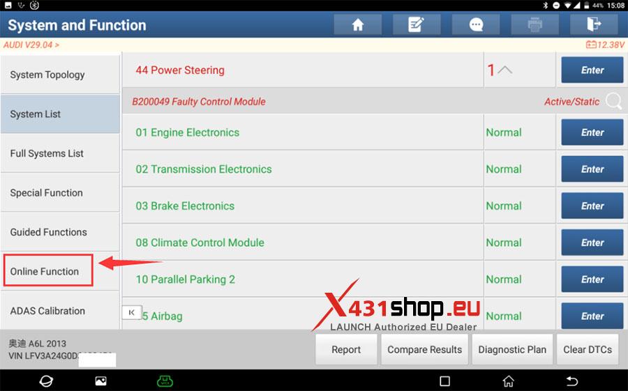 LAUNCH X431 PAD Online Programming Audi A6L Power Steering (3)