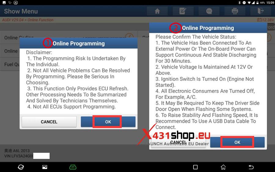 LAUNCH X431 PAD Online Programming Audi A6L Power Steering (5)