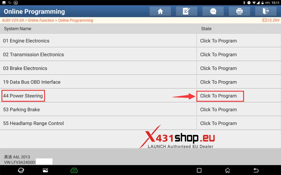 LAUNCH X431 PAD Online Programming Audi A6L Power Steering (7)