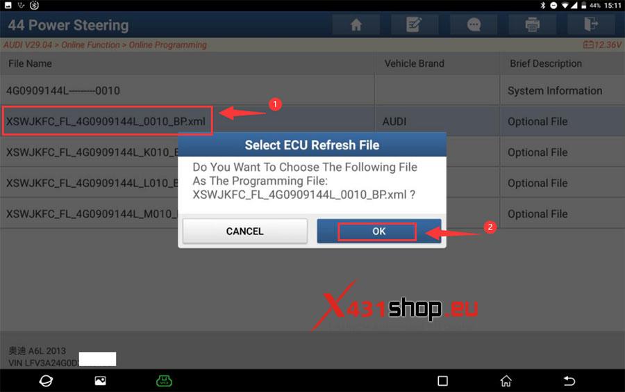 LAUNCH X431 PAD Online Programming Audi A6L Power Steering (8)