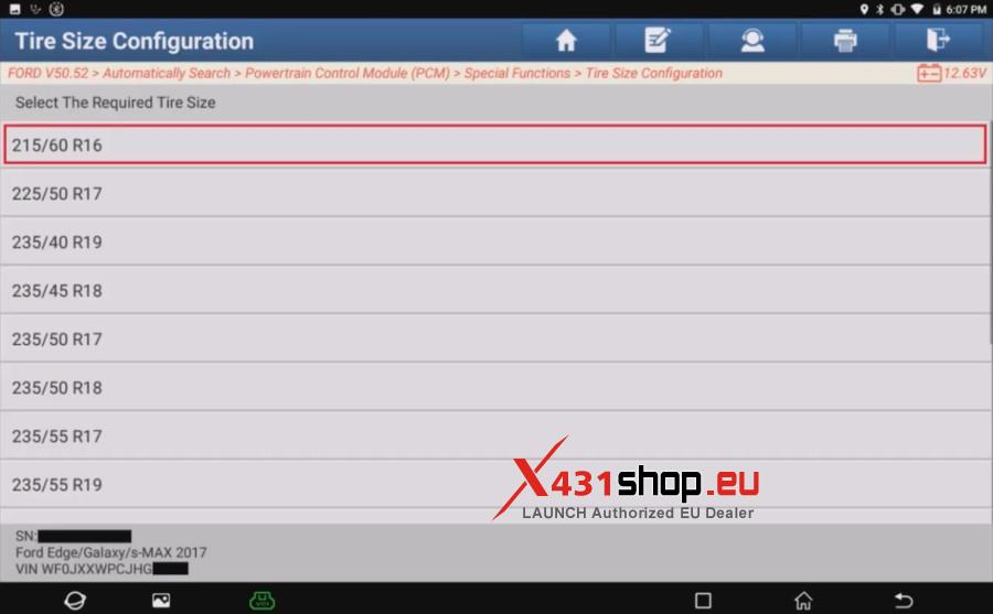 LAUNCH X431 Tool Program Ford Tire Size (11)