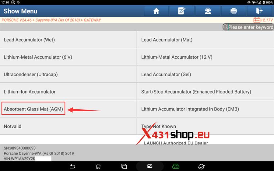 LAUNCH X431 Porsche Cayenne replace Lead acid battery match (11)