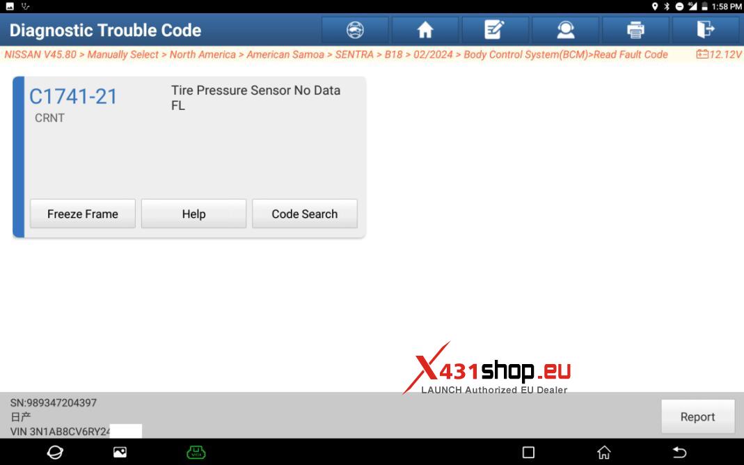 LAUNCH X431 PAD Register Nissan Sentra B18 Tire Pressure ID (5)