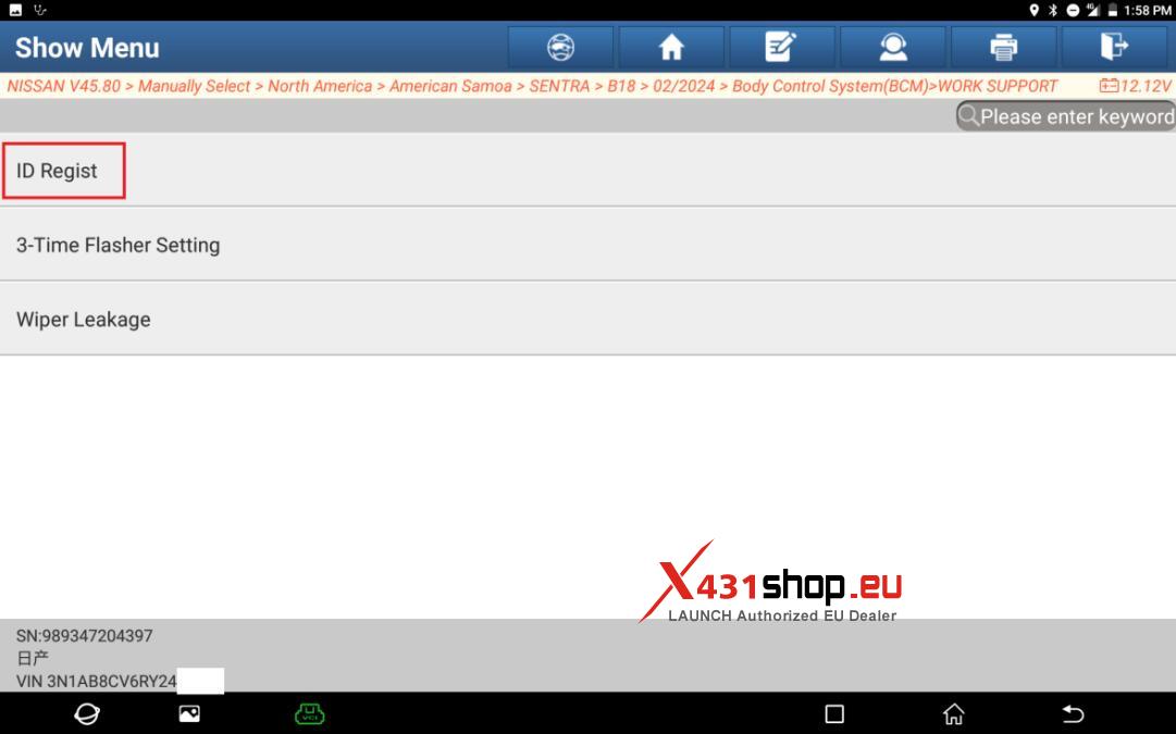 LAUNCH X431 PAD Register Nissan Sentra B18 Tire Pressure ID (7)