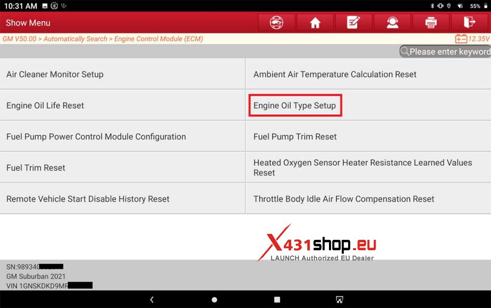 LAUNCH X431 PRO5 GM Chevrolet Suburban Engine Oil Type Setup (8)