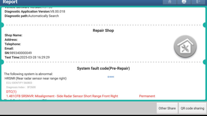 LAUNCH X431 Reset BMW ix3 Short range Radar Sensor Correction Angle (2)