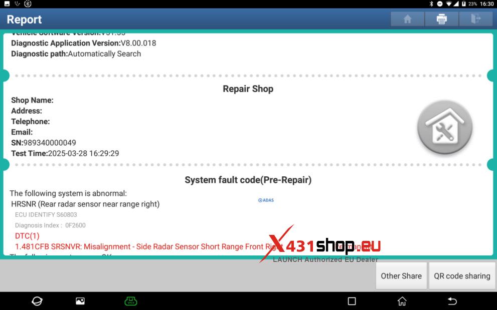LAUNCH X431 Reset BMW ix3 Short range Radar Sensor Correction Angle (2)