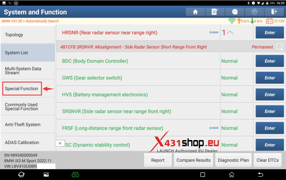 LAUNCH X431 Reset BMW ix3 Short range Radar Sensor Correction Angle (3)