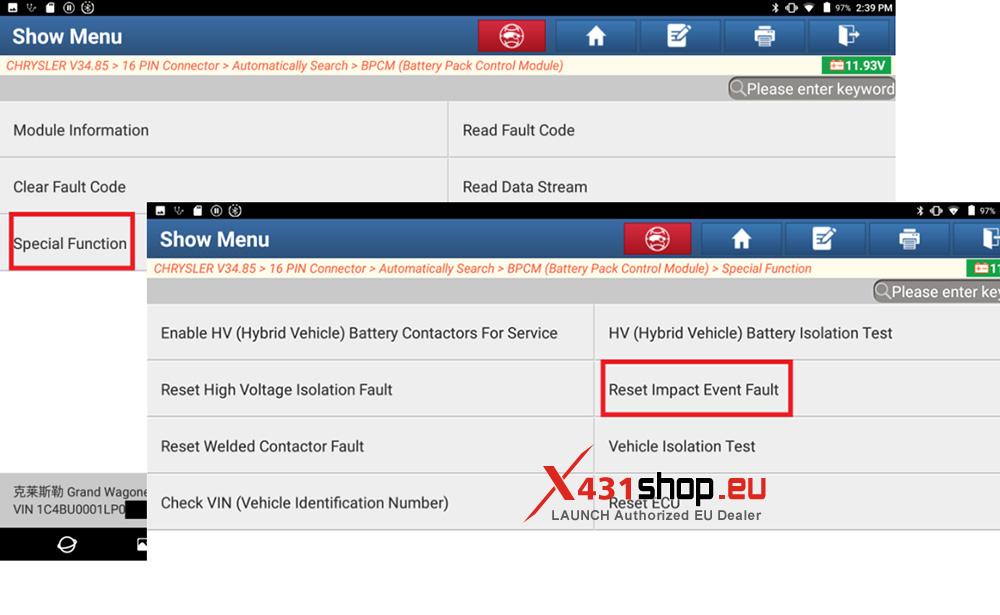LAUNCH X431 PAD Reset Impact Event Fault for CHRYSLER Renegade(BV) (10)