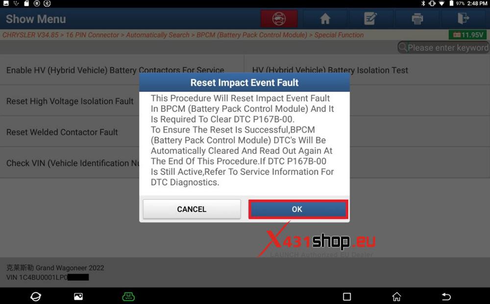 LAUNCH X431 PAD Reset Impact Event Fault for CHRYSLER Renegade(BV) (11)