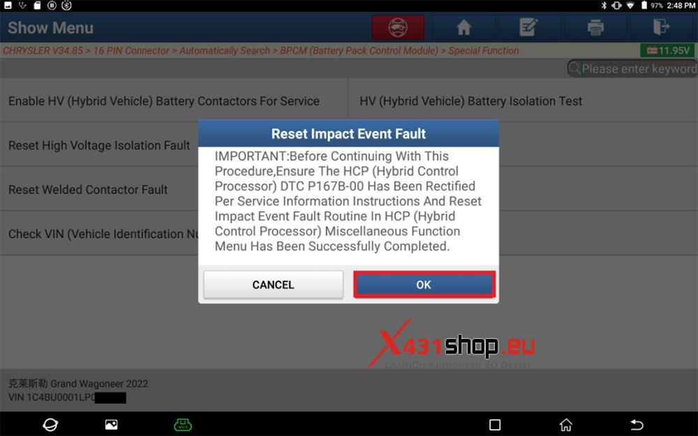 LAUNCH X431 PAD Reset Impact Event Fault for CHRYSLER Renegade(BV) (12)
