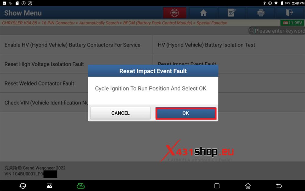 LAUNCH X431 PAD Reset Impact Event Fault for CHRYSLER Renegade(BV) (13)