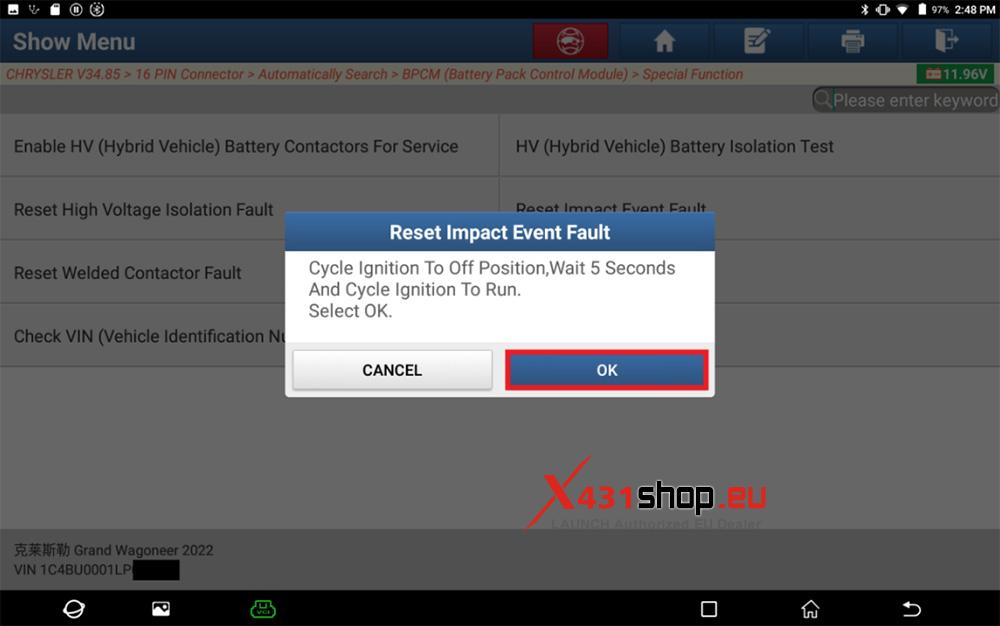 LAUNCH X431 PAD Reset Impact Event Fault for CHRYSLER Renegade(BV) (14)