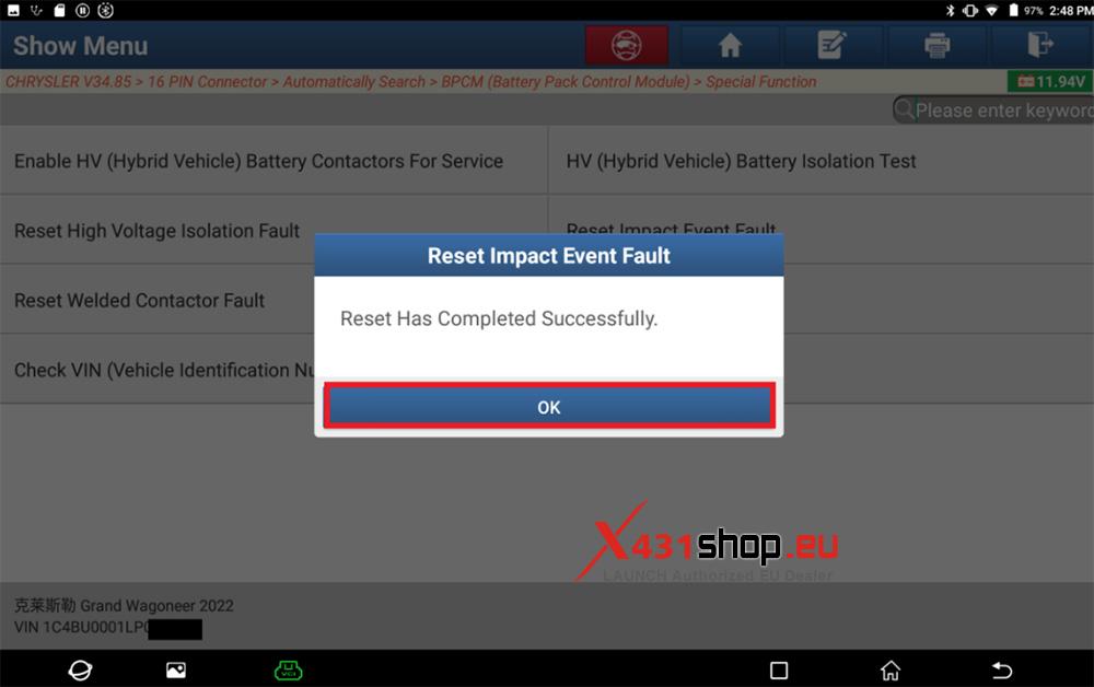 LAUNCH X431 PAD Reset Impact Event Fault for CHRYSLER Renegade(BV) (15)