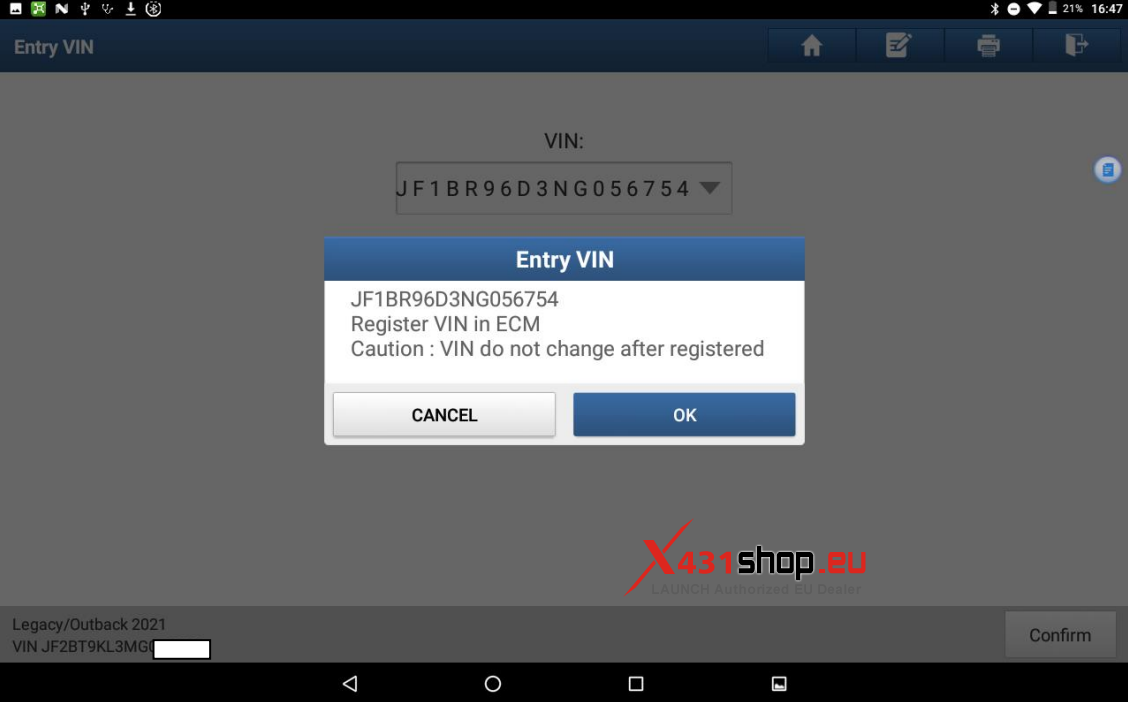 LAUNCH X431 PAD V ELITE Write VIN for Subaru Outback (6) LAUNCH X431 PAD V ELITE Write VIN for Subaru Outback (6)