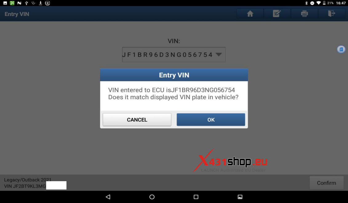 LAUNCH X431 PAD V ELITE Write VIN for Subaru Outback (8) LAUNCH X431 PAD V ELITE Write VIN for Subaru Outback (8)