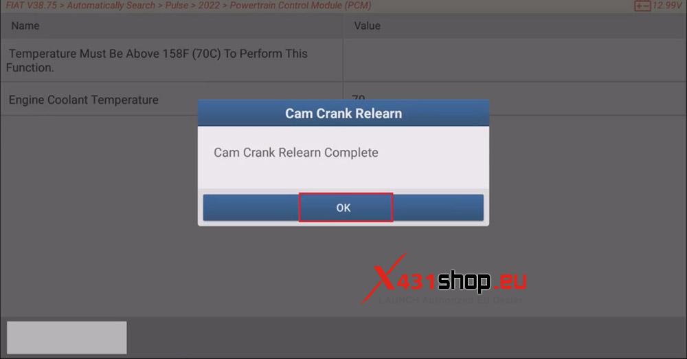 LAUNCH X431 PAD V ELITE Cam Crank Relearn on Fiat Pulse (10) LAUNCH X431 PAD V ELITE Cam Crank Relearn on Fiat Pulse (10)