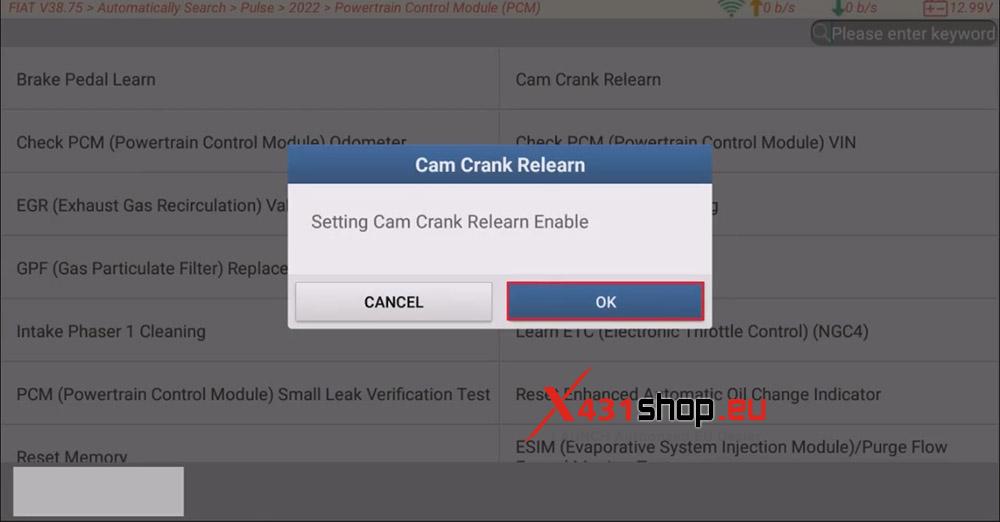LAUNCH X431 PAD V ELITE Cam Crank Relearn on Fiat Pulse (9) LAUNCH X431 PAD V ELITE Cam Crank Relearn on Fiat Pulse (9)