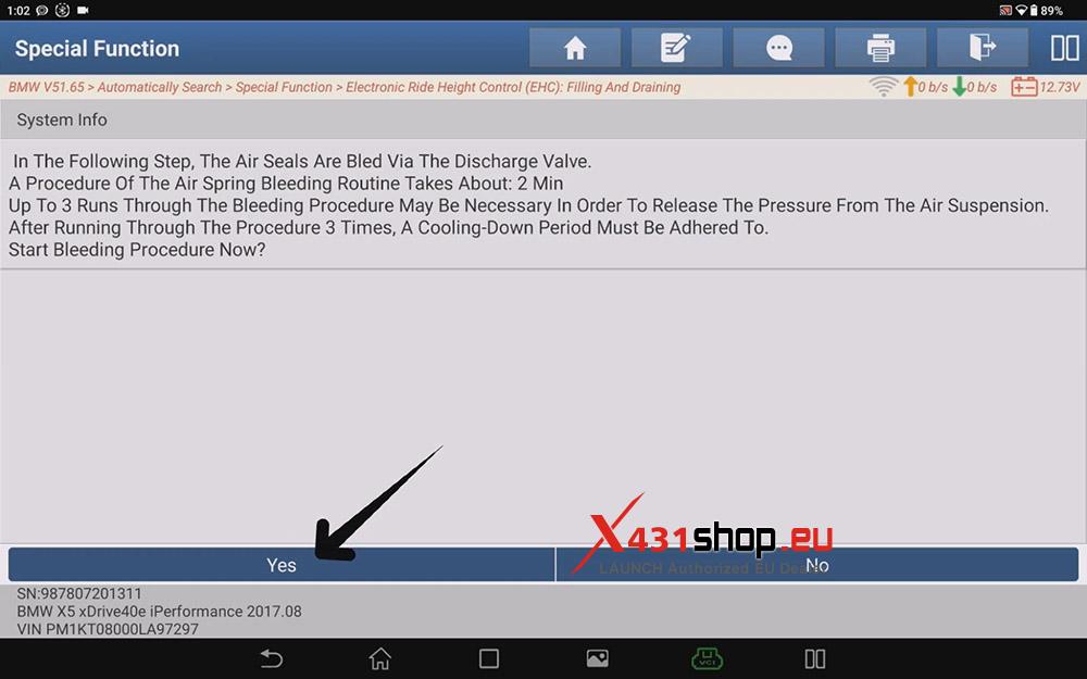 LAUNCH X431 PAD V ELITE BMW (F15) X5 Air Spring Replacement (8) LAUNCH X431 PAD V ELITE BMW (F15) X5 Air Spring Replacement (8)