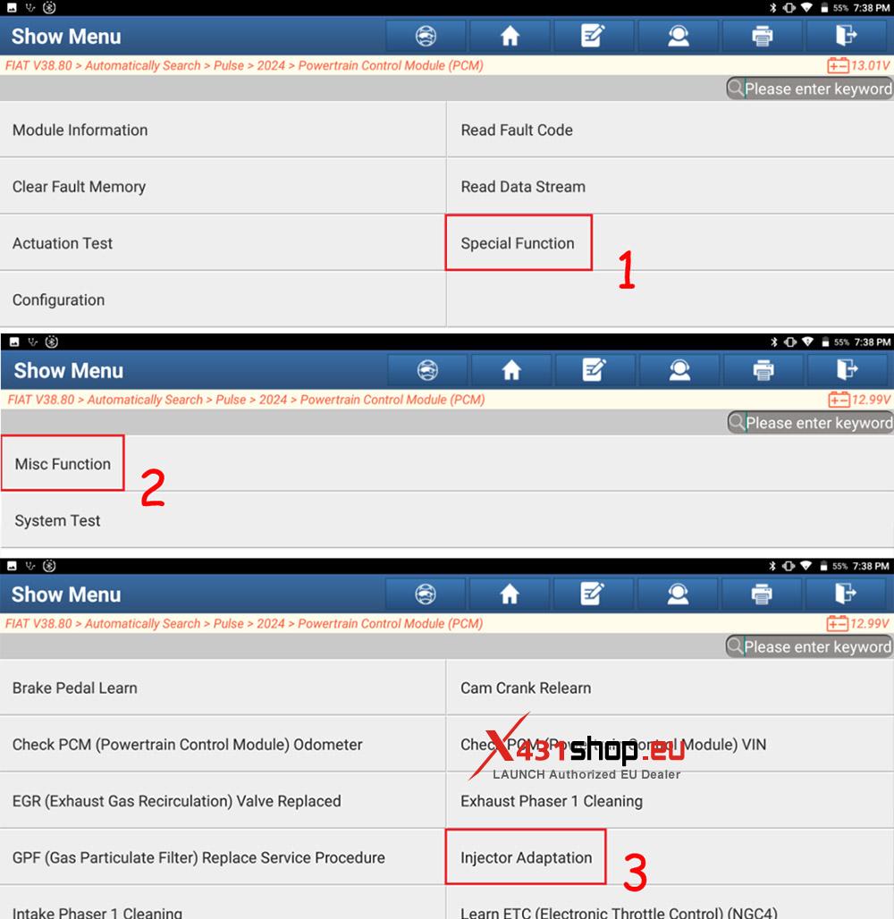 LAUNCH X431 PAD V ELITE Injector Adaptation on FIAT Pulse (6)
