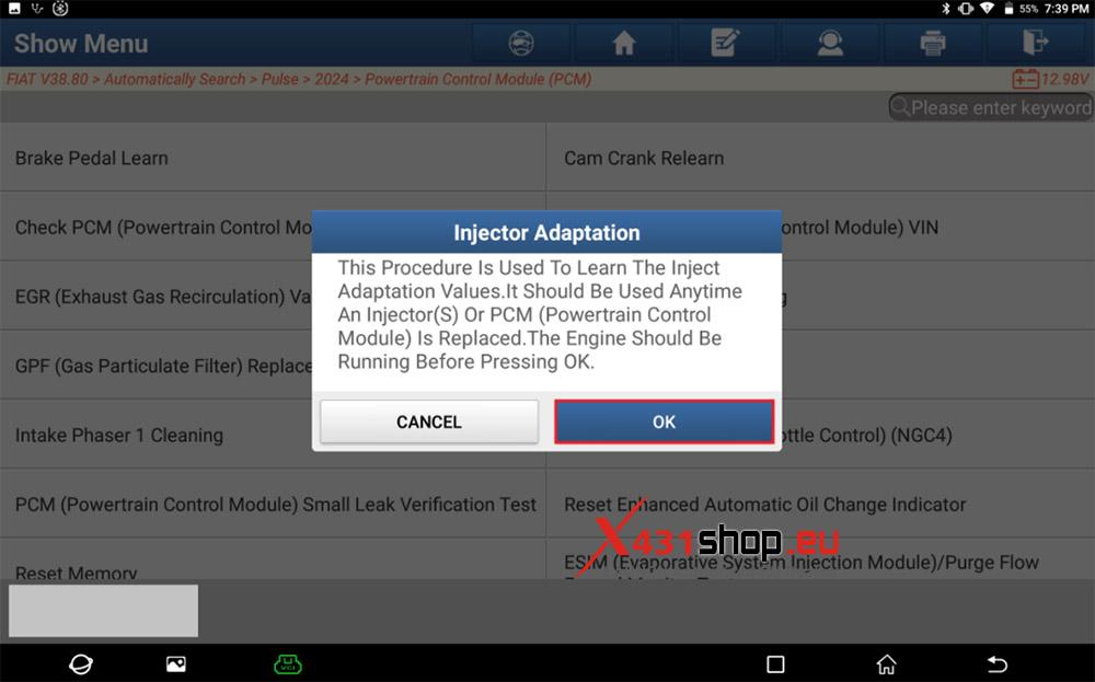 LAUNCH X431 PAD V ELITE Injector Adaptation on FIAT Pulse (7)