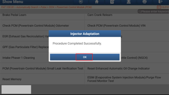 LAUNCH X431 PAD V ELITE Injector Adaptation on FIAT Pulse (8)