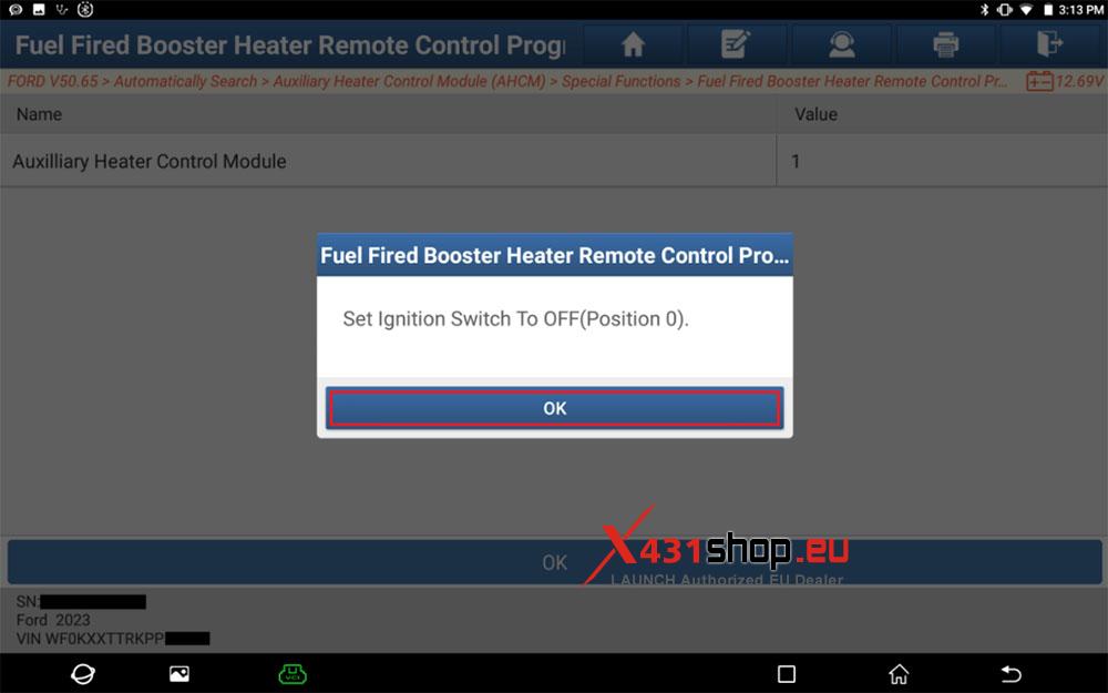 LAUNCH X431 PAD V Programming Ford Fuel Fired Booster Heater (10)