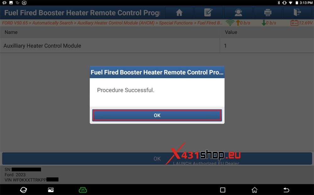 LAUNCH X431 PAD V Programming Ford Fuel Fired Booster Heater (11)