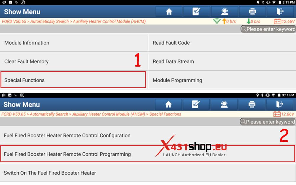 LAUNCH X431 PAD V Programming Ford Fuel Fired Booster Heater (5)