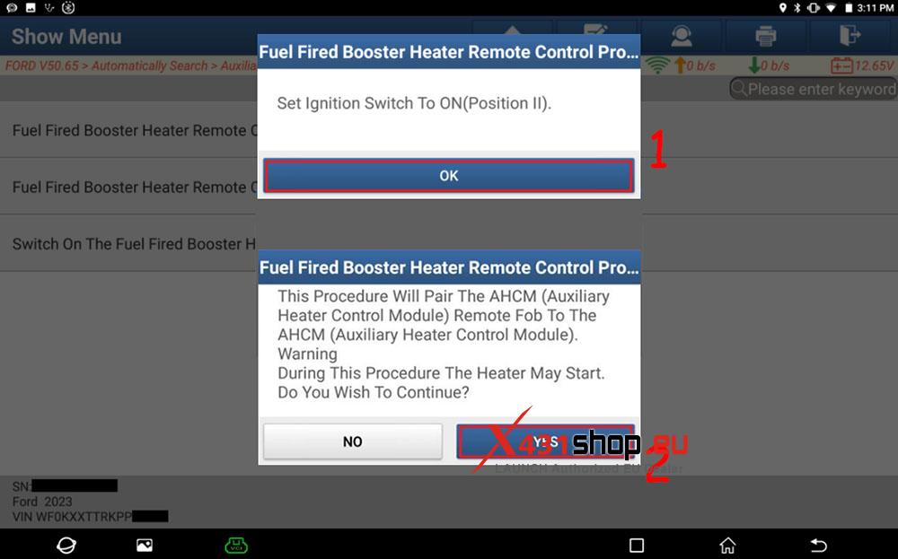 LAUNCH X431 PAD V Programming Ford Fuel Fired Booster Heater (6)