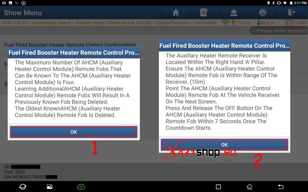 LAUNCH X431 PAD V Programming Ford Fuel Fired Booster Heater (7)