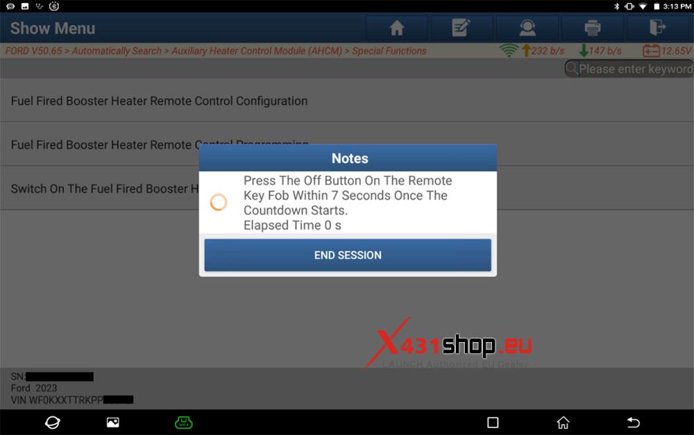 LAUNCH X431 PAD V Programming Ford Fuel Fired Booster Heater (8)