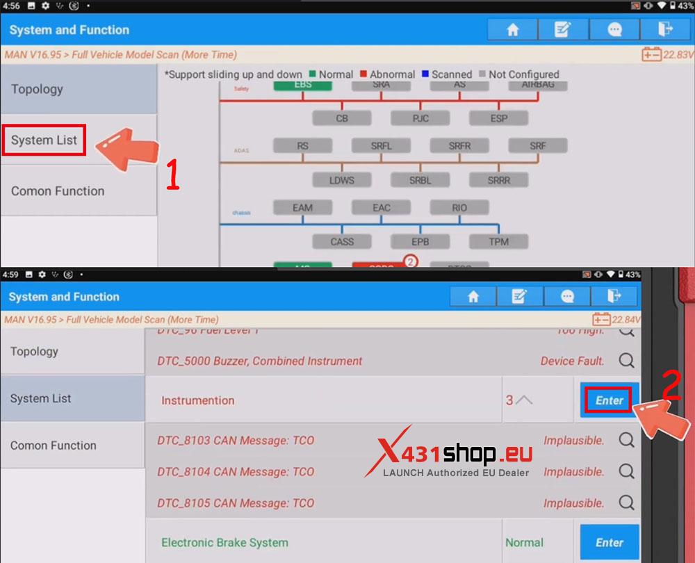 LAUNCH X431 V+ HD Test MAN TGM (Fire Truck) Dimmer & Buzzer (4)