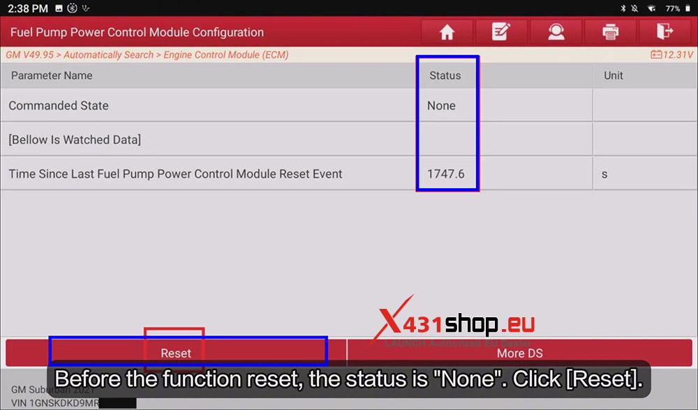 LAUNCH X431 Tool Fuel Pump Power Control Module Reset on GM Suburban (5) LAUNCH X431 Tool Fuel Pump Power Control Module Reset on GM Suburban (5)