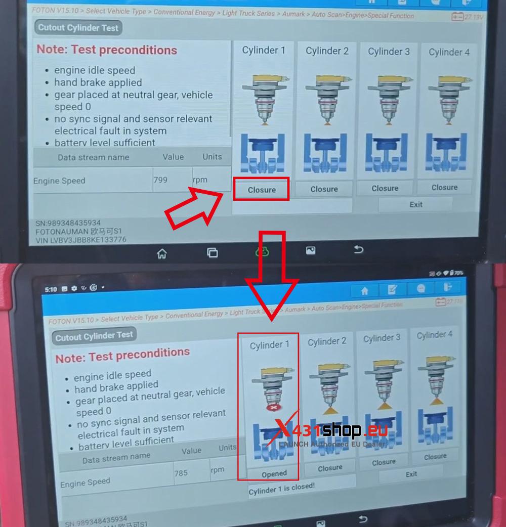 LAUNCH X431 V+(PRO3) HD Cutout Cylinder Test on Foton Pilot (7)