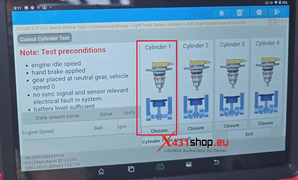 LAUNCH X431 V+(PRO3) HD Cutout Cylinder Test on Foton Pilot (9)